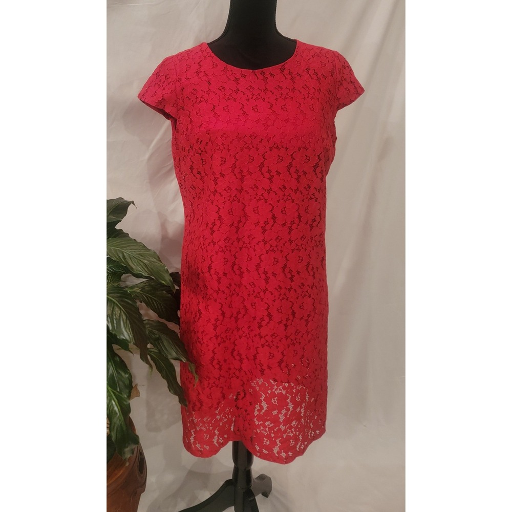 Tommy Hilfiger Red Floral Lace Sheath Dress Cap Sleeve Size 12